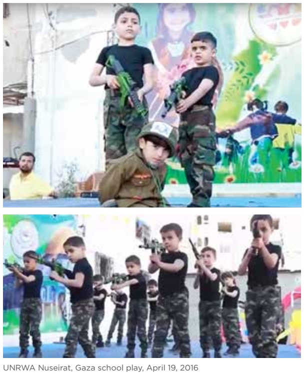 Καλοκαίρι 2016, Γάζα, Νηπιαγωγείο της UNRWA: Σχολική παράσταση με 4χρονα, θέμα 'Απαγωγές Ισραηλινών και τακτικές SWAT'.