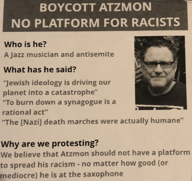 «Why we protest Gilad Atzmon», Μάρτιος 2019