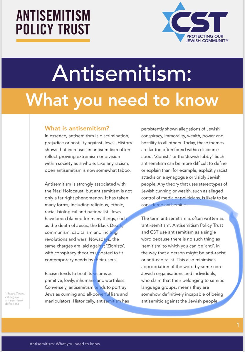 Η αντιρατσιστική οργάνωση Antisemitism Policy Trust (CST) εξηγεί: «Antisemitism What you need to know», 2018